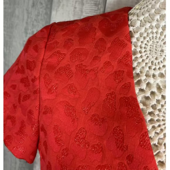 NWT Maje Roleo Pleated Metallic Jacquard Dress Red Size 1 - Picture 8 of 8